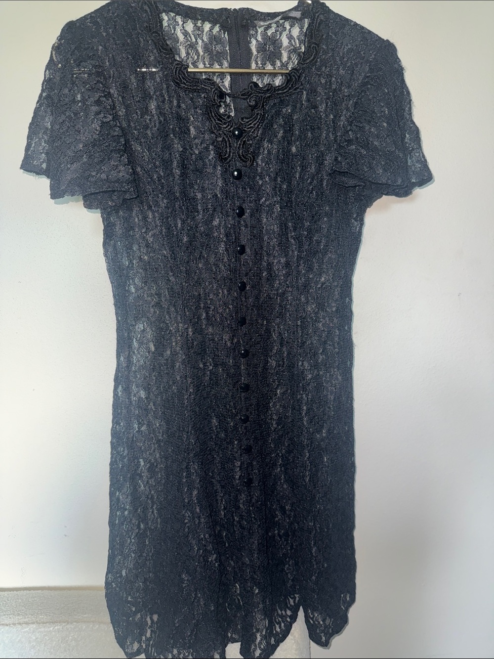 Vintage Black Lace Button-Front Women's Dress